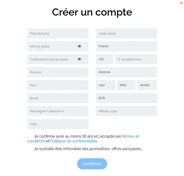 Registration process 24betting Casino